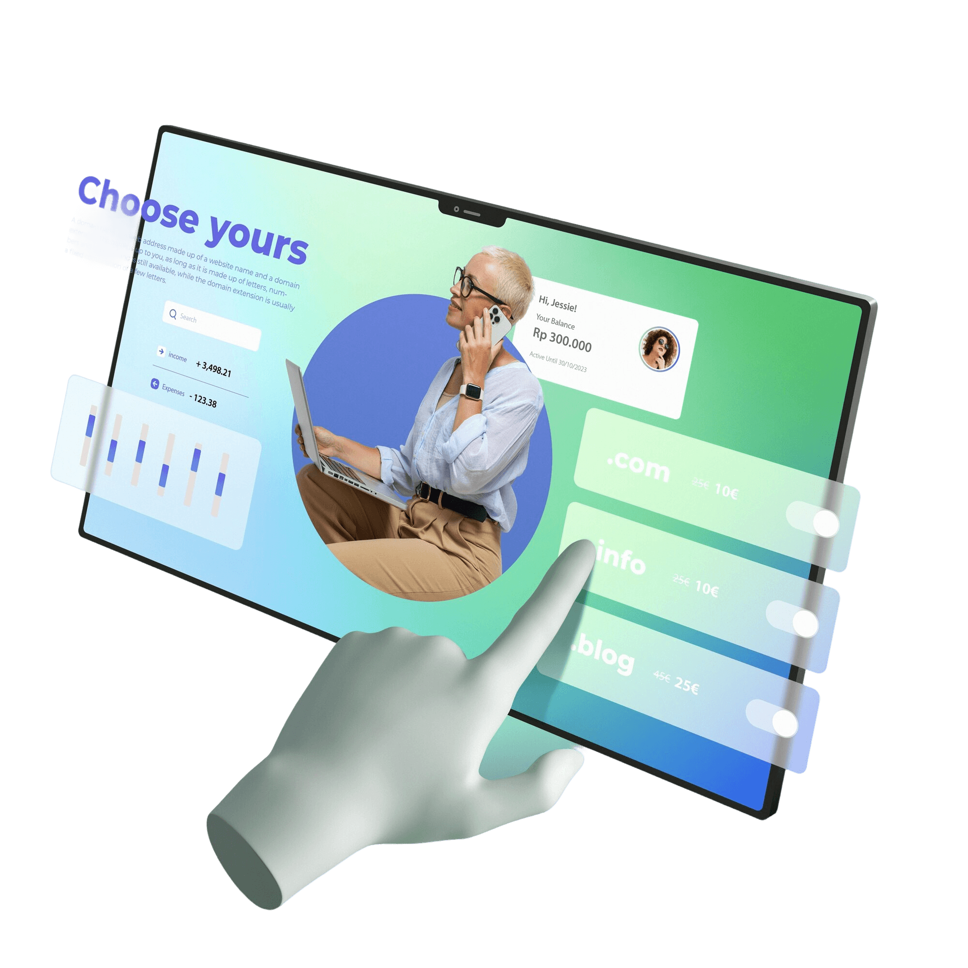 computer image with a lady inside